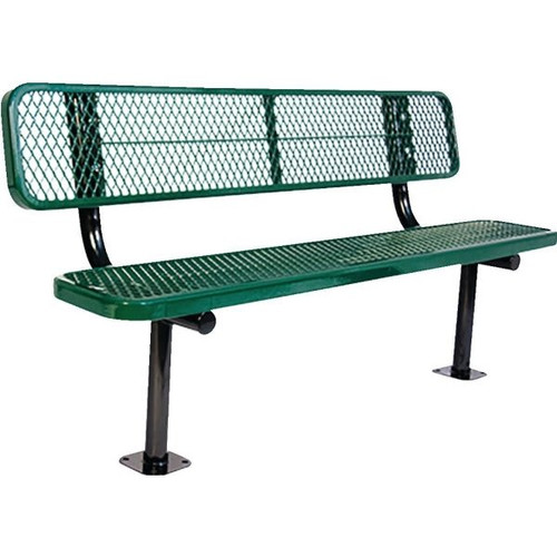 Ultrasite 6' Park Bench, Surface Mount, Thermoplastic Coated Steel, Diamond Pattern - Green