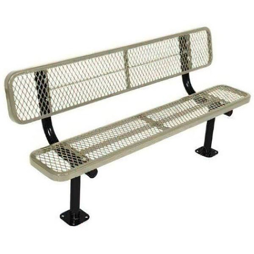 Ultrasite 6' Park Bench, Surface Mount, Thermoplastic Coated Steel, Diamond Pattern - Beige