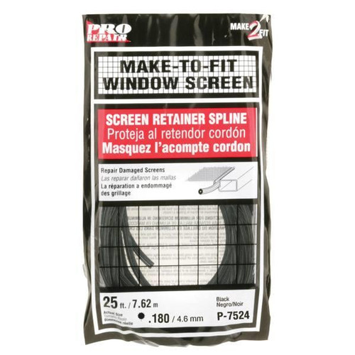 Make 2 Fit Screen Retainer Vinyl Spline, 0.180 In. Round, Black, 25 Ft. Per Roll