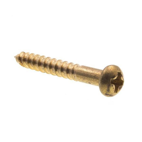 Wood Scws, Rd Hd, Phps Dr, #6 , Solid Brass, Package Of 25