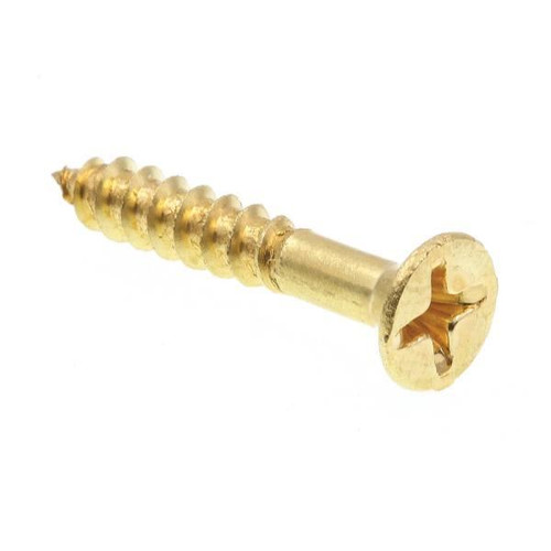 Wood Screws, Flat Hd, Phil Dr, #8 X 1in, Brass, Package Of 100