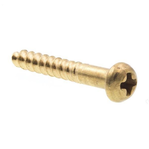 Wood Screws, Rd Hd, Phil Dr, #4 X 3/4in, Brass, Package Of 25