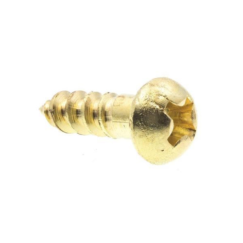 Wood Screws, Rd Hd, Phil Dr, #6 X 1/2in, Brass, Package Of 25