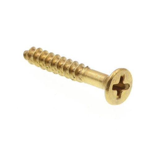 Wood Screws, Flat Hd, Phil Dr, #4 X 3/4in, Brass, Package Of 25