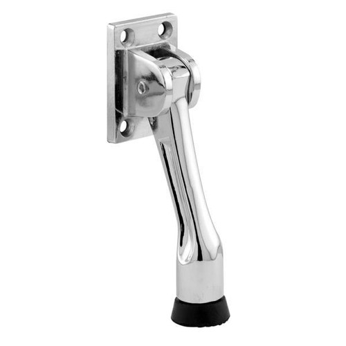 Sentry Door Holder, 4 In. Reach, Heavy Duty Diecast, Chrome Plated, Black Rubber
