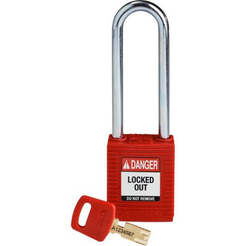 Brady Safekey 3 In Steel Shackle Keyed Different Nylon Padlock (12-Pack) (Red)