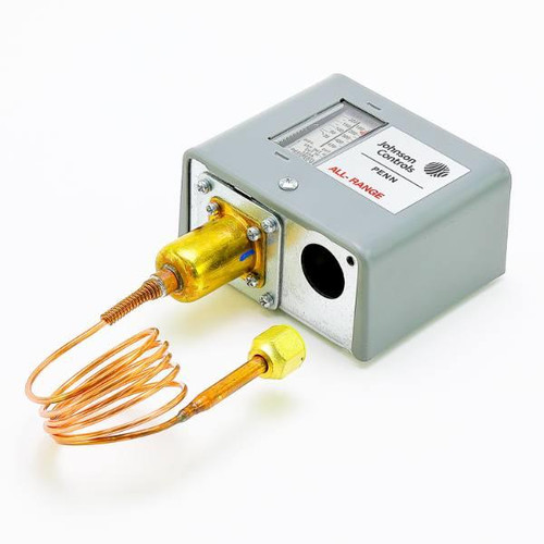 Johnson Controls Pressure Switch, Spst, Open Low, 36" Capillary, 100-470 Psi