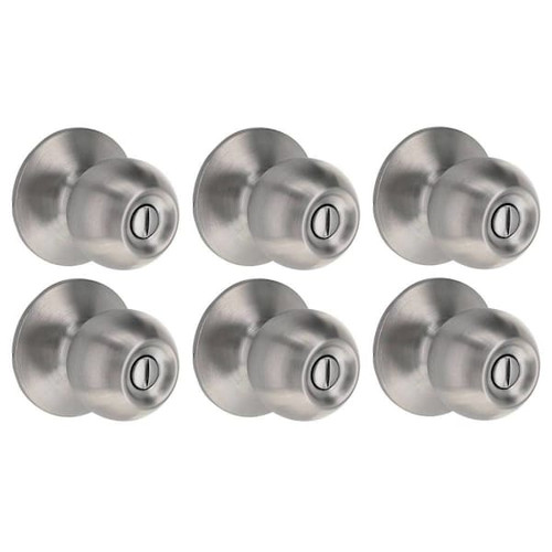 Shield Security Ball Turn Button Privacy Door Knob In Stainless Steel 6-Pack