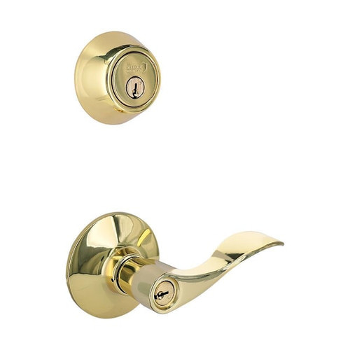 Shield Security Wave Single Cylinder Deadbolt Lock And Entry Door Knob (Bright Brass)