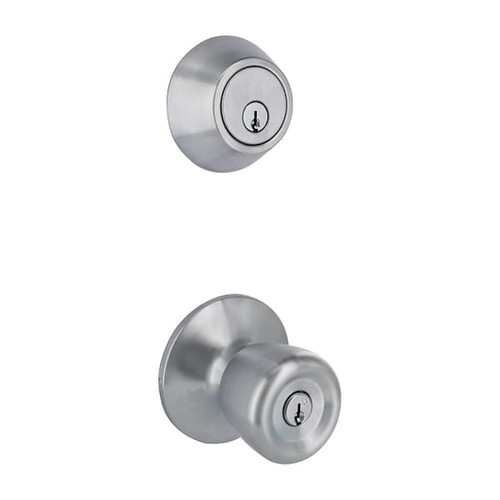 Shield Security Tulip Single Cylinder Deadbolt Lock And Entry Door Knob (Satin Chrome)