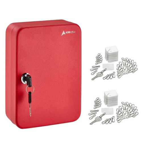 Adir Office Secure Steel 30-Key Cabinet W/Key Lock Red W/100 Key Tags