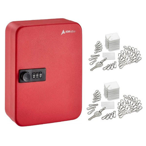 Adir Office 48-Key Steel Secure Key Cabinet W/Comb Lock Red W/100 Key Tags