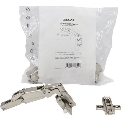 Salice Full O/L 165 Degree Concealed Frameless Hinge, Dowels, Package Of 2