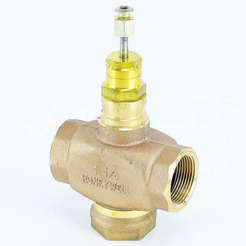 Honeywell Valve Globe 2 Way 1 1/4" Npt 18.7 Cv Brass Body Stem Down To Close