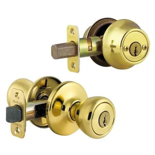 Kwikset Tylo Polished Brass Single-Cylinder Deadbolt And Door Knob Combo Pack