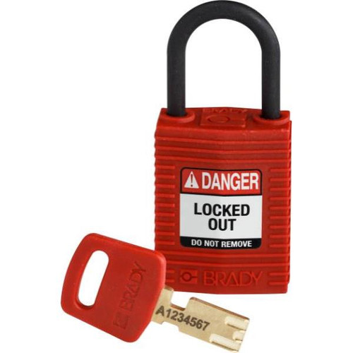 Brady Safekey 1 In Plastic Shackle Keyed Different Nylon Padlock (12-Pack) (Red)
