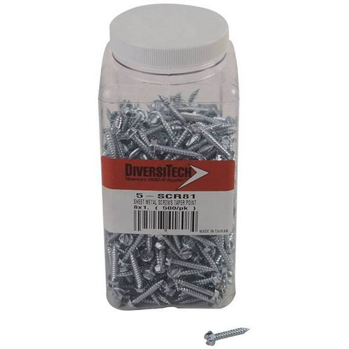 Diversitech 8 X 1 In. Sheet Metal Screw Taper Point (500-Pack)