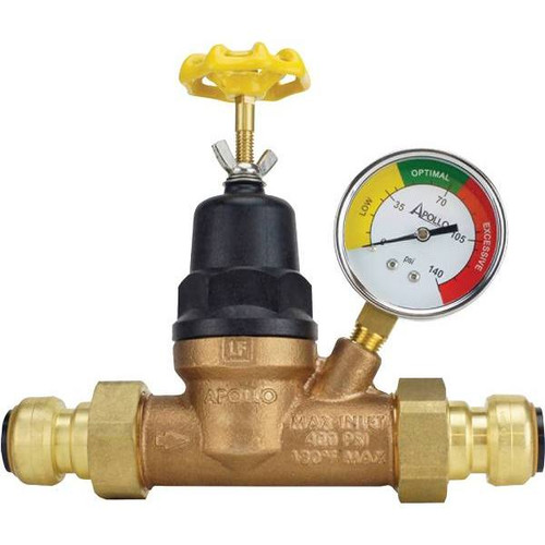 Tectite 3/4 In. Double Union Push-To-Connect Water Pressure Regulator With Gauge (Bronze)