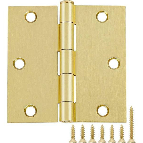 Global Door Controls 3 In. X 3 In. Plain Bearing Steel Hinges Square (Brass) (2-Pack)