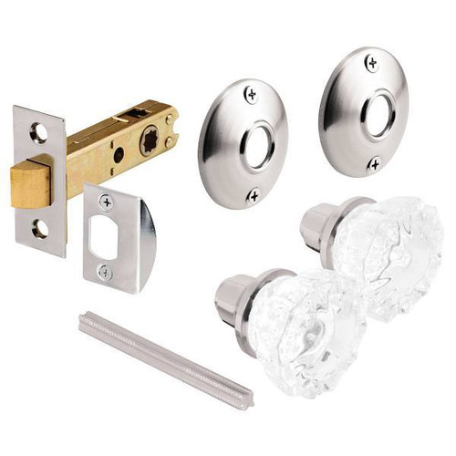 Prime-Line Passage Door Latch Set, Glass Knob With Latch Bolt, Satin Nickel