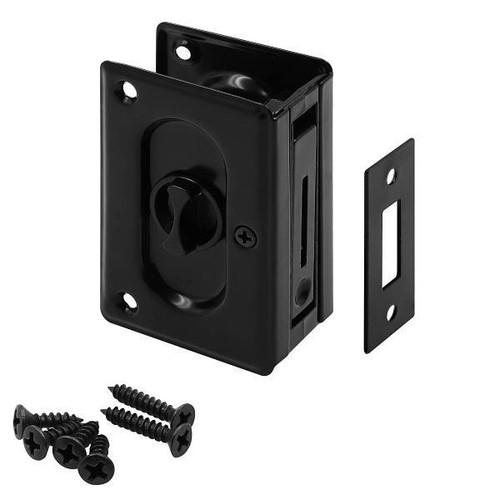 Prime-Line Pocket Door Privacy Lock With Pull, 3-3/4", Matte Black, Single Pack