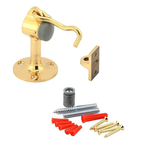 Prime-Line Solid Brass Floor Door Stop, 2-13/16", Polished Brass