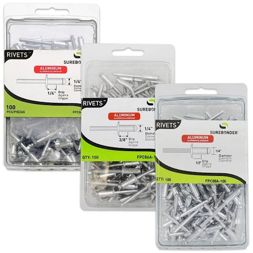 Surebonder 1/4" Diameter Aluminum Rivets Kit, Contains 1/4", 3/8", 1/2" Length