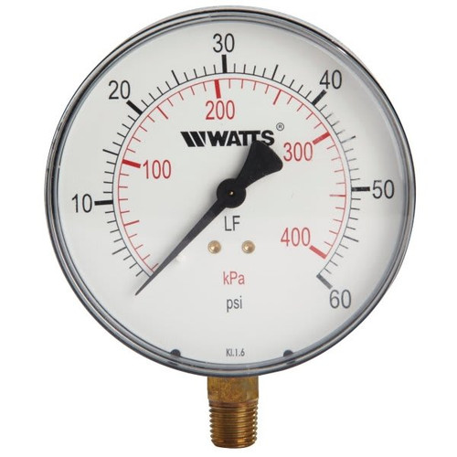Watts 1/4" Lead Free Pressure Gauge 0 To 60 Psi