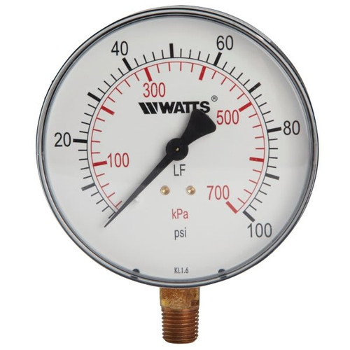 Watts 1/4" Lead Free Pressure Gauge 0 To 100 Psi