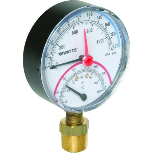 Watts 3" Dial 60-320 Psi Pressure And Temperature Gauge With Bottom Mount