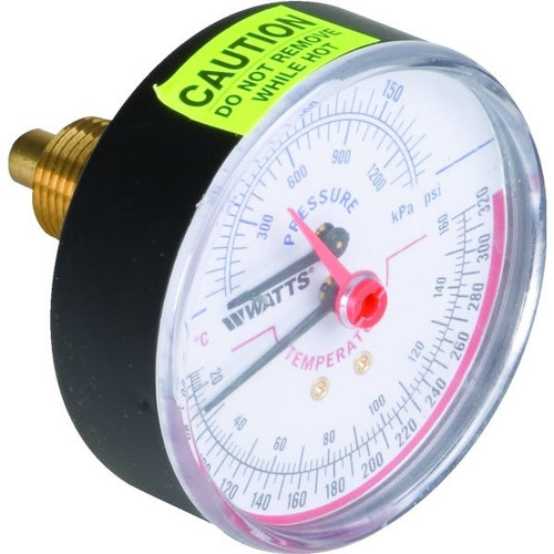 Watts 3" Dial 60-320 Psi Pressure / Temperature Gauge With Center Back Mount