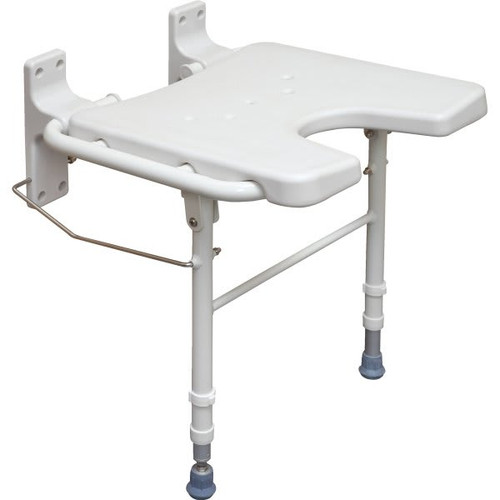Healthsmart Wall-Mount Fold-Away Bath And Shower Chair With Adjustable Legs, 16 X 16 In. Seat, White