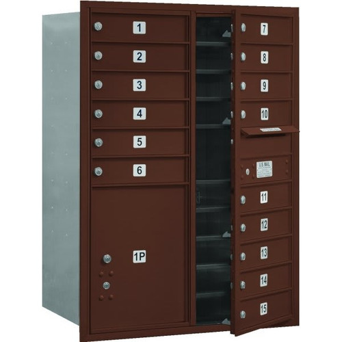 Salsbury Industries Horizontal 4c Mailbox, 15 Boxes/1 Parcel Locker, Bronze