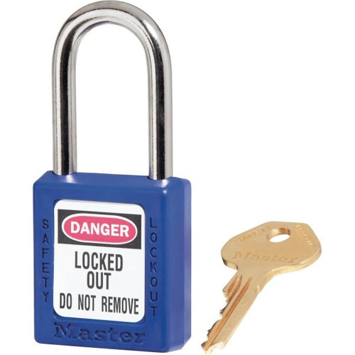 Master Lock Blue Safety Padlock, 1-1/2in Wide With 1-1/2in Tall Shackle