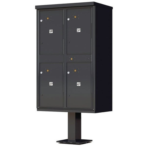 Florence Mfg Valiant Outdoor Parcel Locker With 4 Parcel Lockers And Pedestal, Black