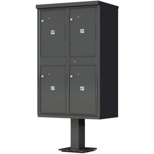 Florence Mfg Valiant Outdoor Parcel Locker W/ 4 Parcel Lockers And Pedestal (Dark Bronze)