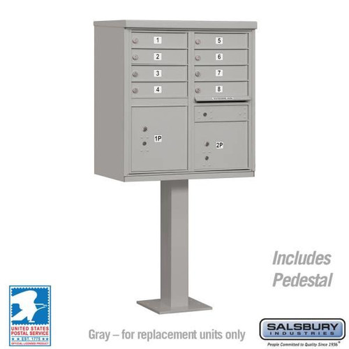 Salsbury Industries Gray- Cluster Box Unit -Includes Pedestal- 8a Size Doors