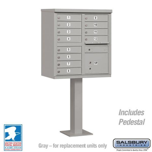 Salsbury Industries Gray- Cluster Box Unit -Includes Pedestal-12a Size Doors