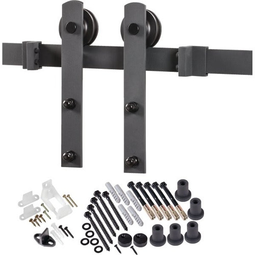 Renin Decorative Sliding Barn Door Hardware - Matt Black Straight Strap