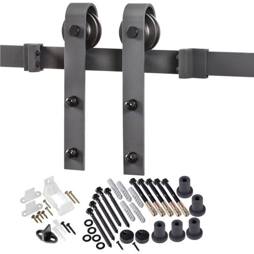 Renin Decorative Sliding Barn Door Hardware - Matt Black Bent Strap