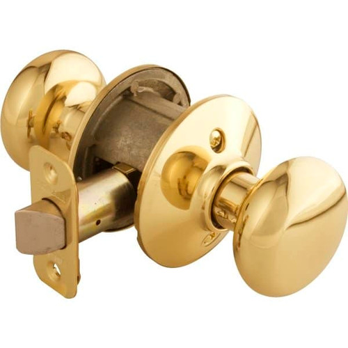 Schlage Plymouth F Series Knob, Passage, Grade Aaa, Die Cast Zinc, Bright Brass