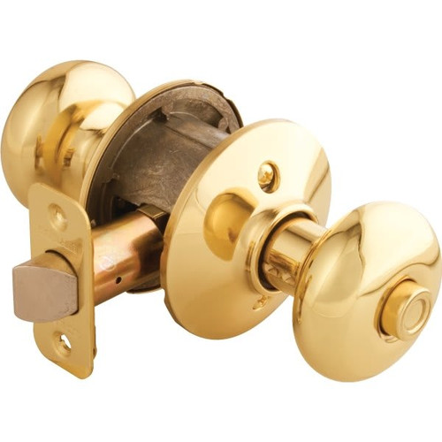 Schlage Plymouth F Series Knob, Privacy, Grade Aaa, Die Cast Zinc, Bright Brass