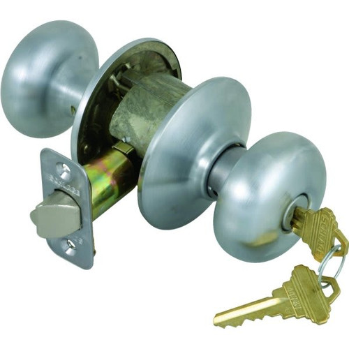 Schlage Plymouth F Series Knob, Storeroom, Grade Aaa, Die Cast Zinc, Satin Chrome