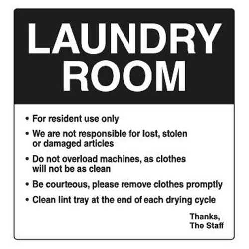 Coordinated Laundry Interior Sign, Black/White, 12-1/4 X 12-3/4