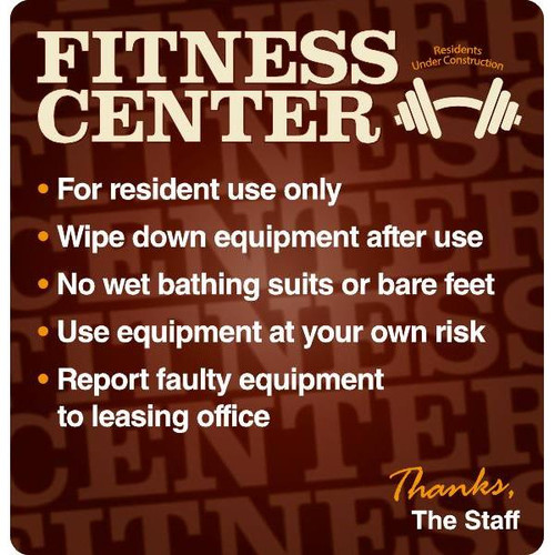 Coordinated Fitness Center Interior Sign, Brown, 12-1/4 X 12-3/4