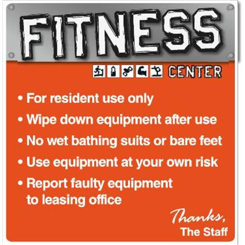 Coordinated Fitness Center Interior Sign, Orange/Gray, 12-1/4 X 12-3/4