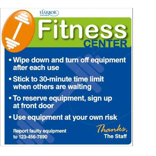 Semi-Custom Coordinated Fitness Center Sign Blue/Green, 12-1/4 X 12-3/4