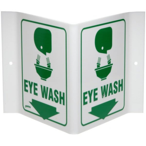 Brady V Eye Wash Sign 6" H X 9" W X 4" D Acrylic Green On White