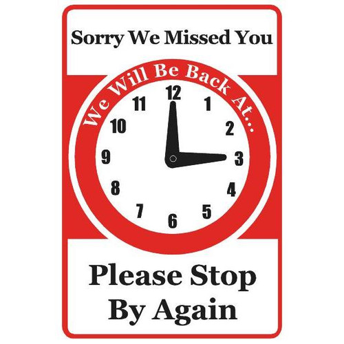 Two Sided Clock In Vinyl We'Re Here To Serve You 12x18"