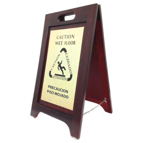 Hospitality 1 Source Wet Floor Sign,walnut Wood,brass Plate,bi-Lingual,case Of 2